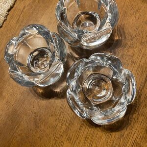 Vintage Royal Copenhagen LOTUS crystal candle holders set of 3. Excellent cond